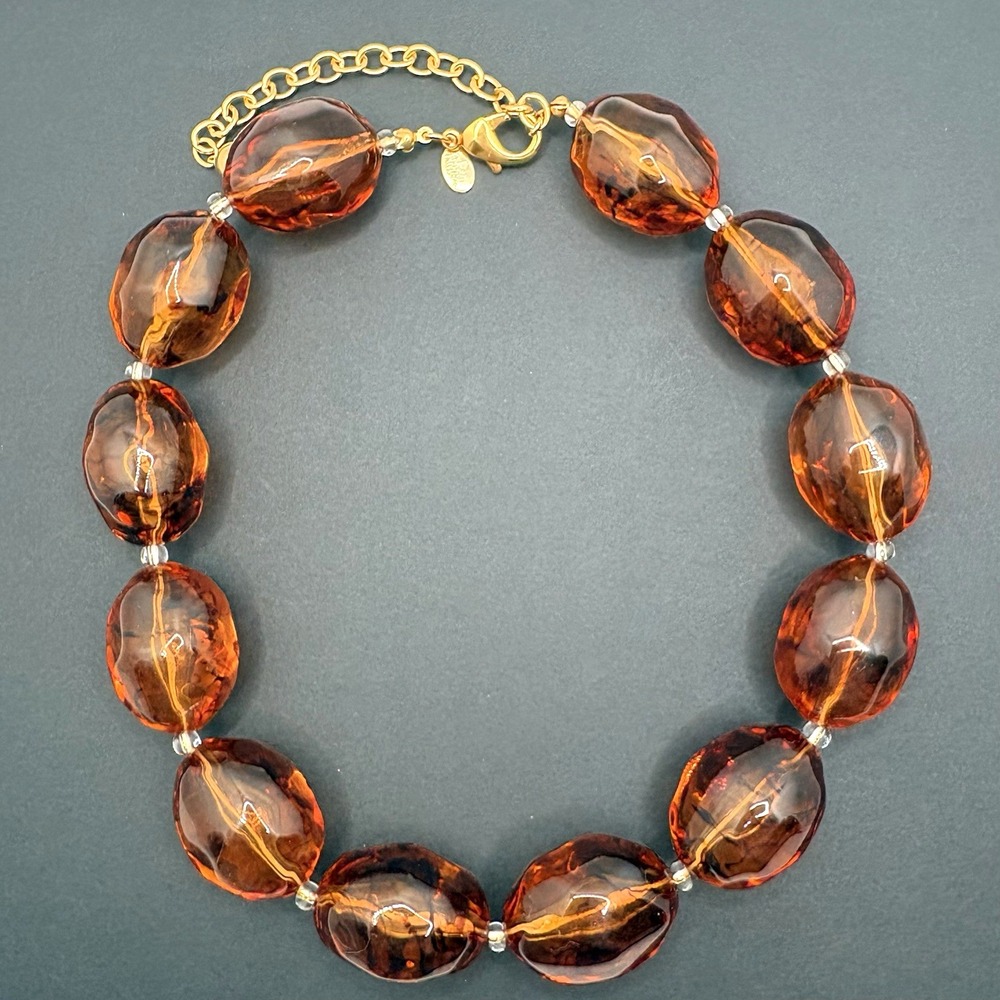 Vintage Joan Rivers Amber Lucite Choker Chunky Beaded Statement Necklace 16"